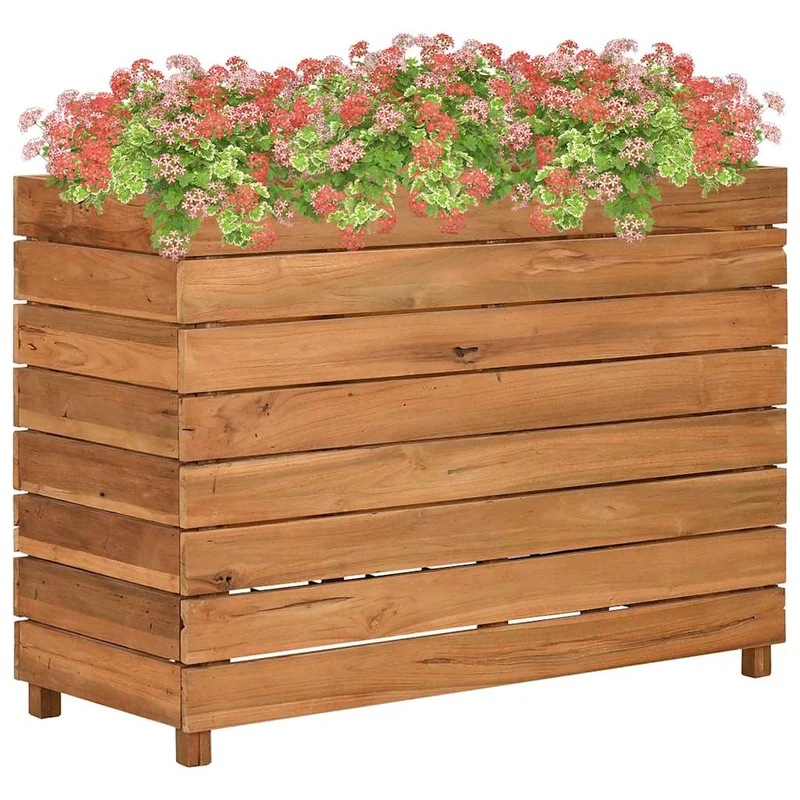 Arriate Elevado Madera De Teca Reciclada Y Acero 100x40x72 Cm