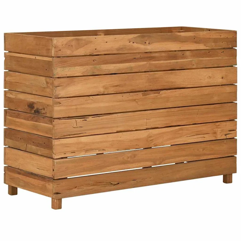 Arriate Elevado Madera De Teca Reciclada Y Acero 100x40x72 Cm