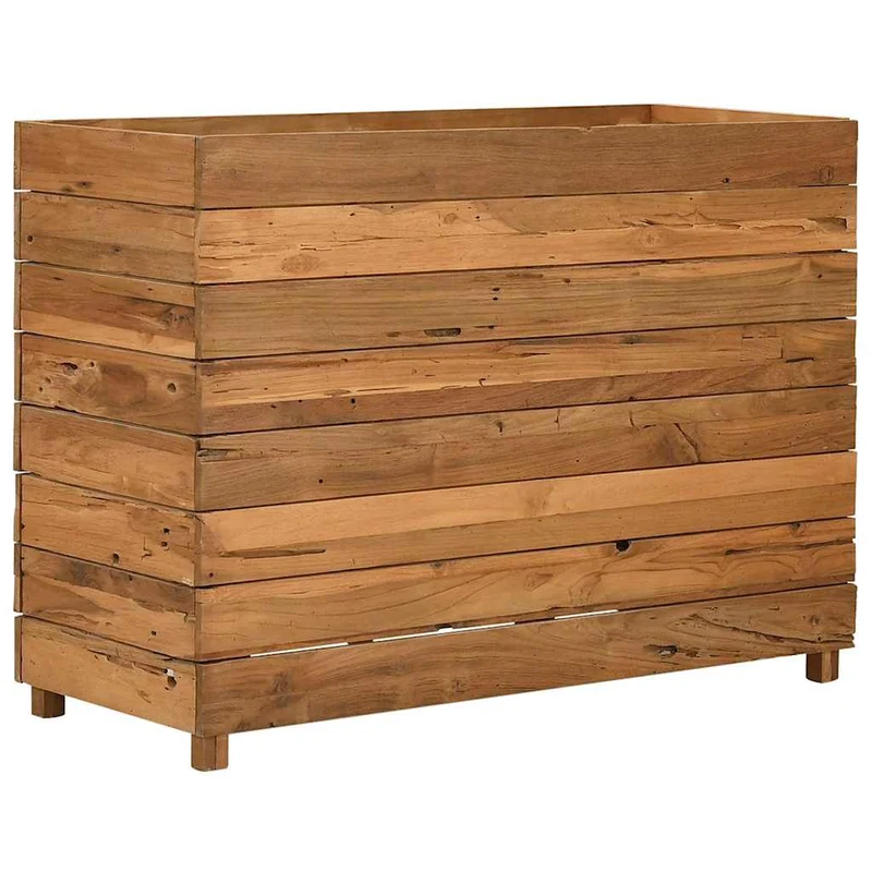 Arriate Elevado Madera De Teca Reciclada Y Acero 100x40x72 Cm