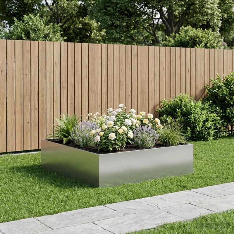 Macetero De Jardín Plateado 80 X 80 X 30 Cm Acero Galvanizado