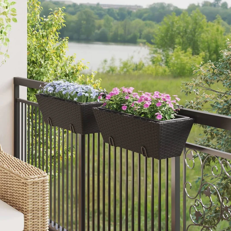 Jardineras Con Ganchos 2 Unidades Ratán Sintético Negro