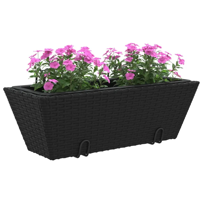 Jardineras Con Ganchos 2 Unidades Ratán Sintético Negro