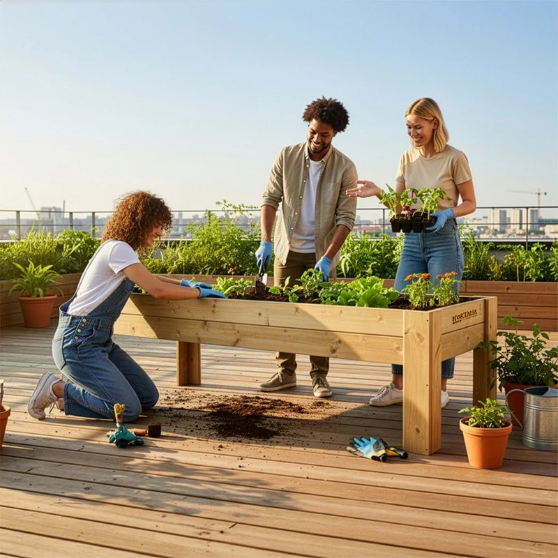 Mesa De Cultivo Elevada Madera Tratada Exterior Hortalia Gardenbrico XL40 160x80x40 Cm