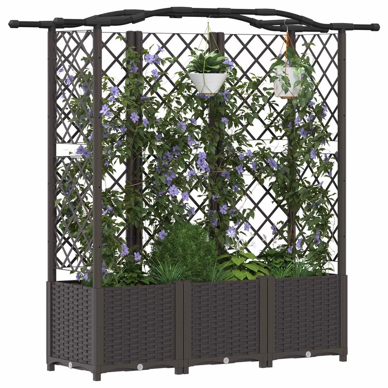 Cama Elevada Con Trellis Y Techo Marrón 163 X 40 X 138 Cm Pp