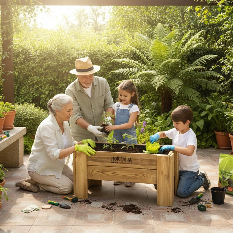 Mesa De Cultivo Elevada De Madera Tratada 80x40x40 Cm Gardenbrico S40 Hortalia