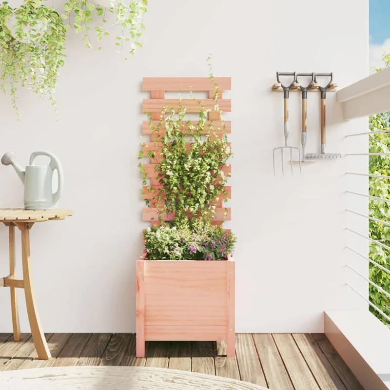 Jardinera Con Estantería Madera Maciza Douglas 39x39,5x114 Cm