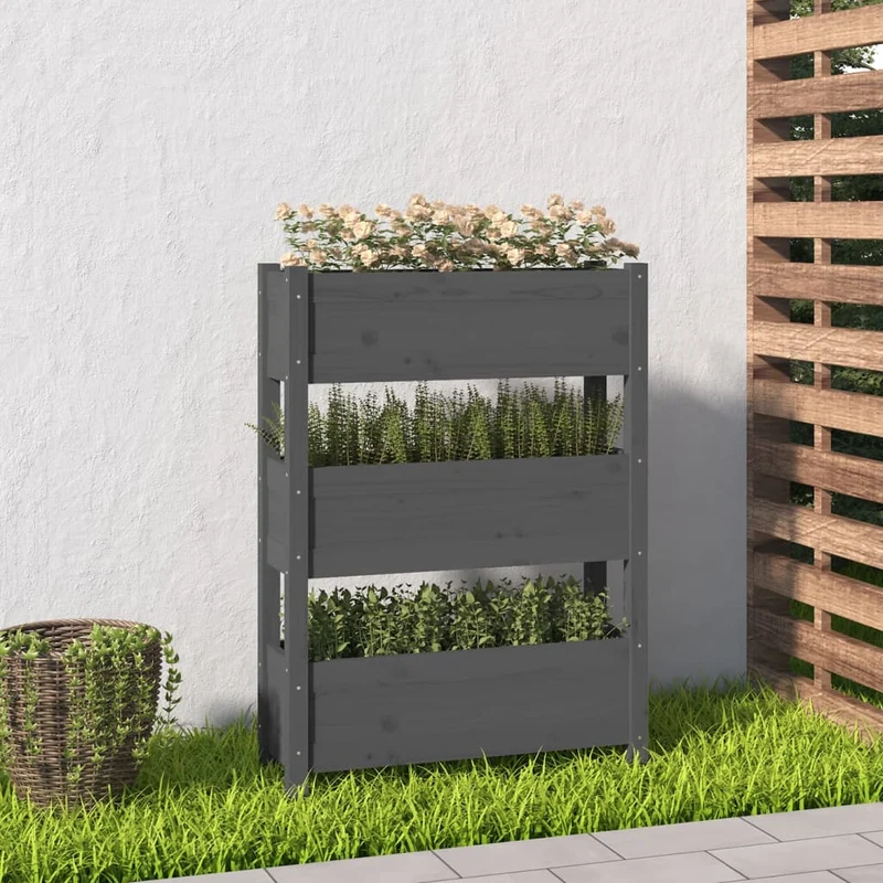 Jardinera De Madera Maciza De Pino Gris 77x25x104,5 Cm
