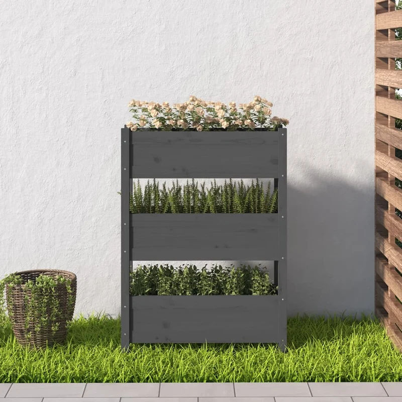 Jardinera De Madera Maciza De Pino Gris 77x25x104,5 Cm