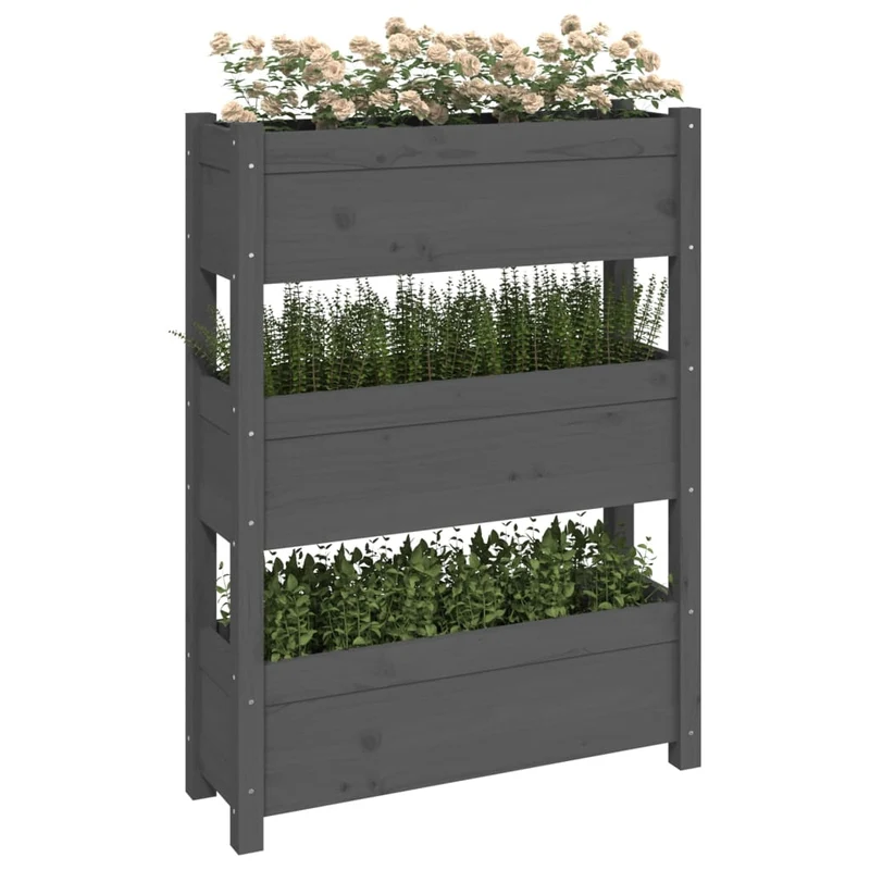 Jardinera De Madera Maciza De Pino Gris 77x25x104,5 Cm