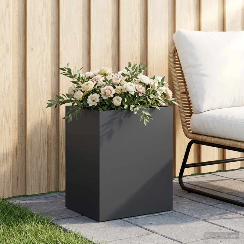 Macetero De Jardín Negro 40 X 30 X 50 Cm Acero Laminado En Frío