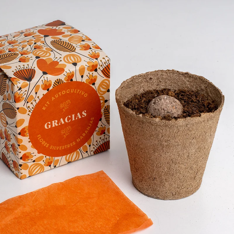 Díselo con Flores "Gracias" Kit Autocultivo Flores Silvestres Naranjas | Regalo Original - Resetea
