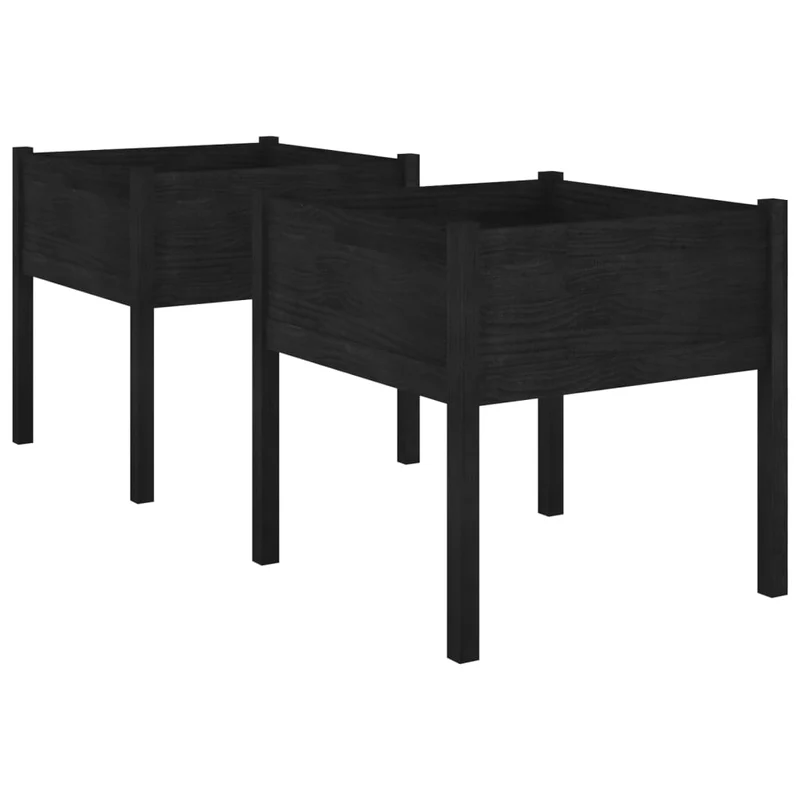 Jardineras 2 Uds Madera Maciza De Pino Negro 70x70x70 Cm
