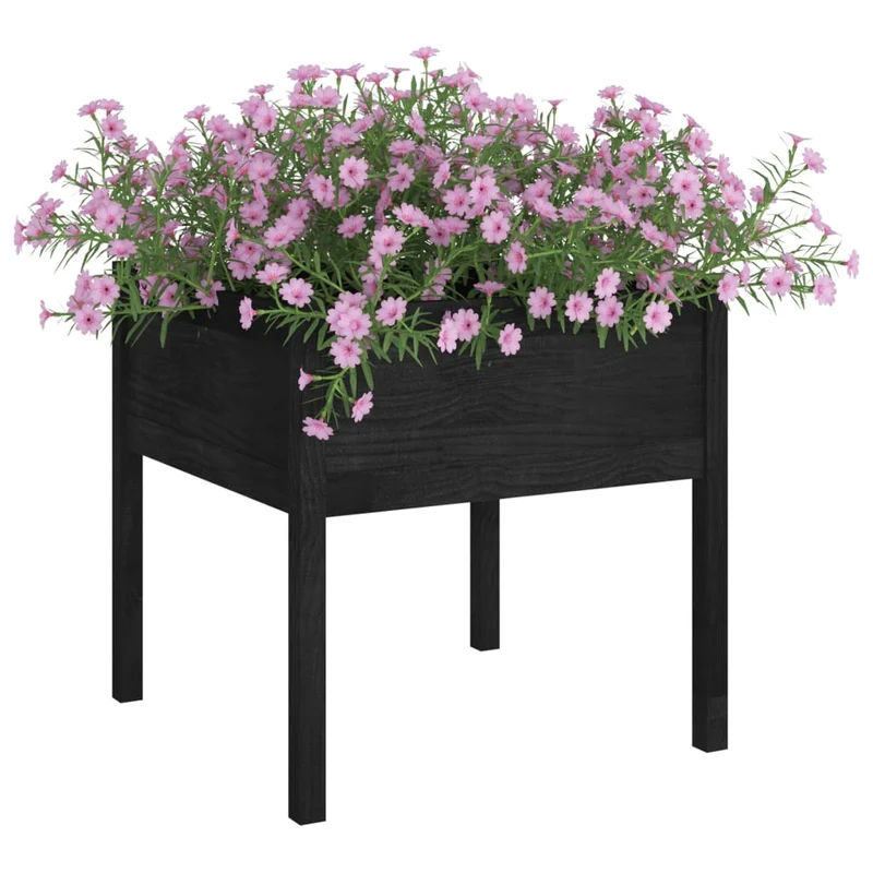 Jardineras 2 Uds Madera Maciza De Pino Negro 70x70x70 Cm