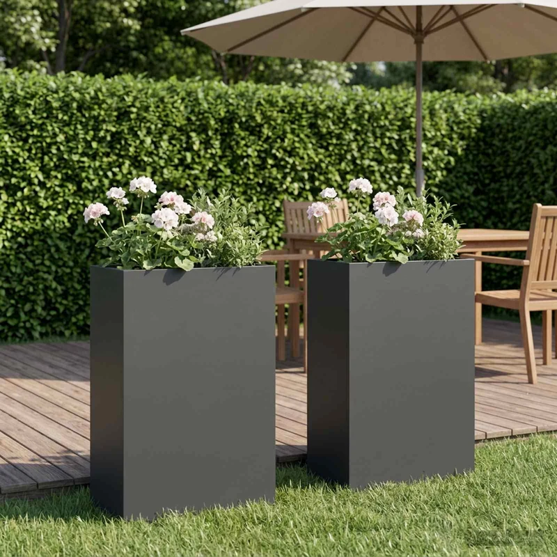 Macetero De Jardín 2 Uds. Gris Antracita 50 X 20 X 75 Cm