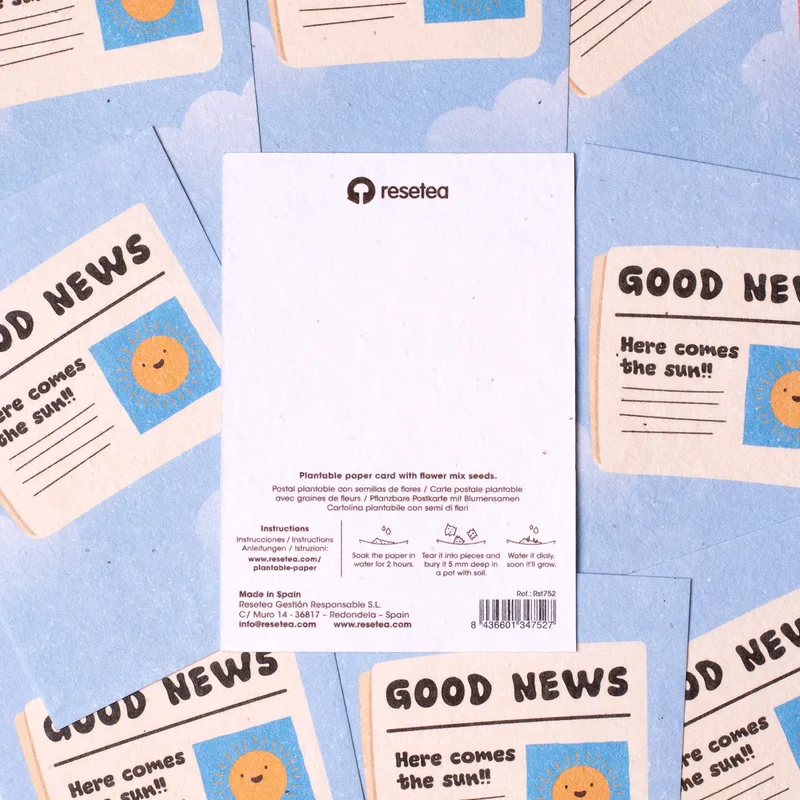Postal Plantable Good News Semillas de Flores | Papel de Algodón Reciclado | Regalo Original - Resetea