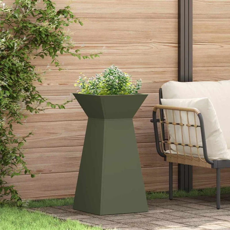 Maceta Pilar Verde Oliva 35 X 35 X 73 Cm Acero Laminado En Frío