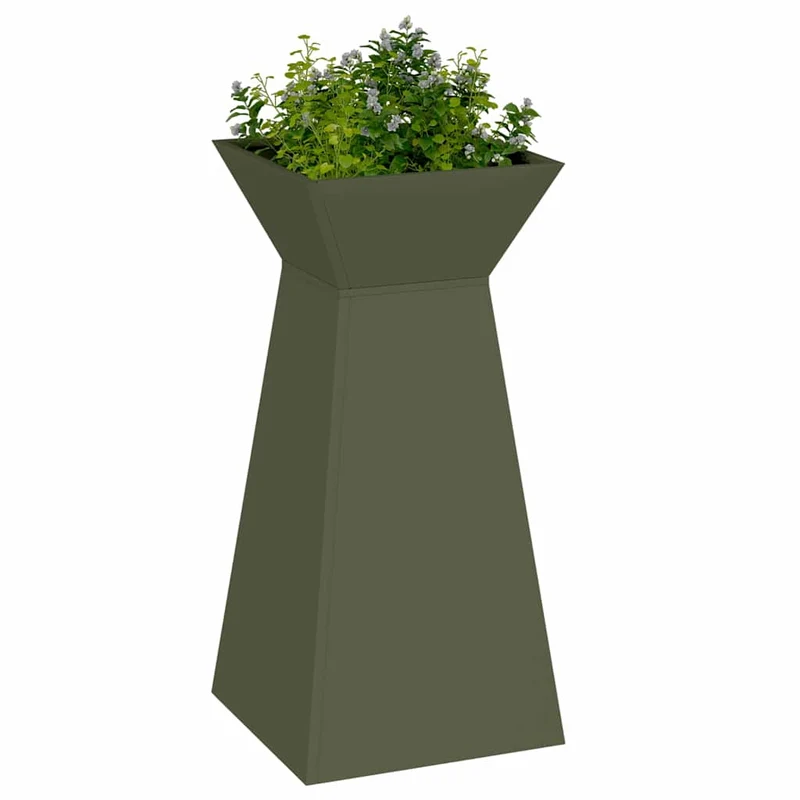 Maceta Pilar Verde Oliva 35 X 35 X 73 Cm Acero Laminado En Frío