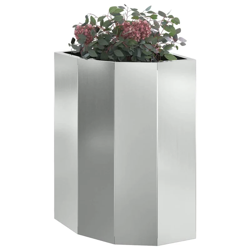 Macetero De Esquina Plateado 30 X 30 X 50 Cm Acero Galvanizado