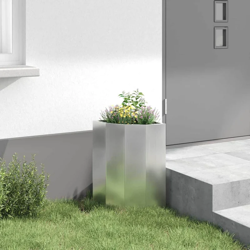 Macetero De Esquina Plateado 30 X 30 X 50 Cm Acero Galvanizado