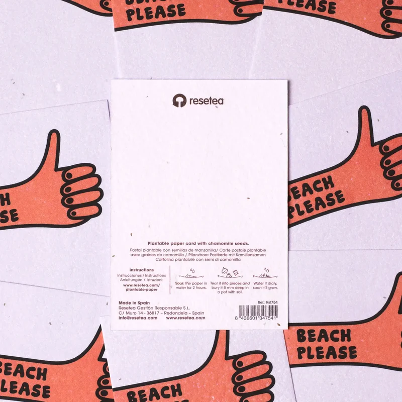 Postal Plantable Beach Please Semillas de Manzanilla | Papel de Algodón Reciclado | Regalo Original - Resetea