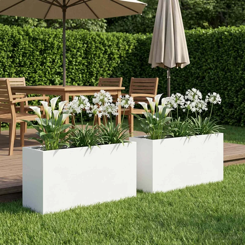 Macetero De Jardín 2 Uds. Blanco 80 X 40 X 50 Cm
