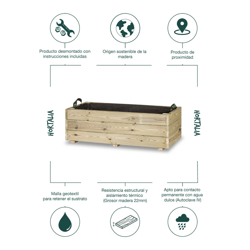 Jardinera De Madera Para Exterior Ghio KD Hortalia 90x40x30 Cm