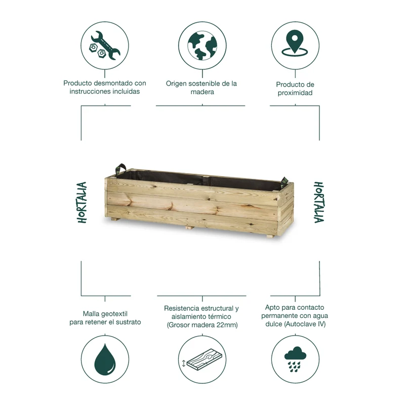 Jardinera De Madera Para Exterior 120x40x30 Cm Ghio Kd Hortalia