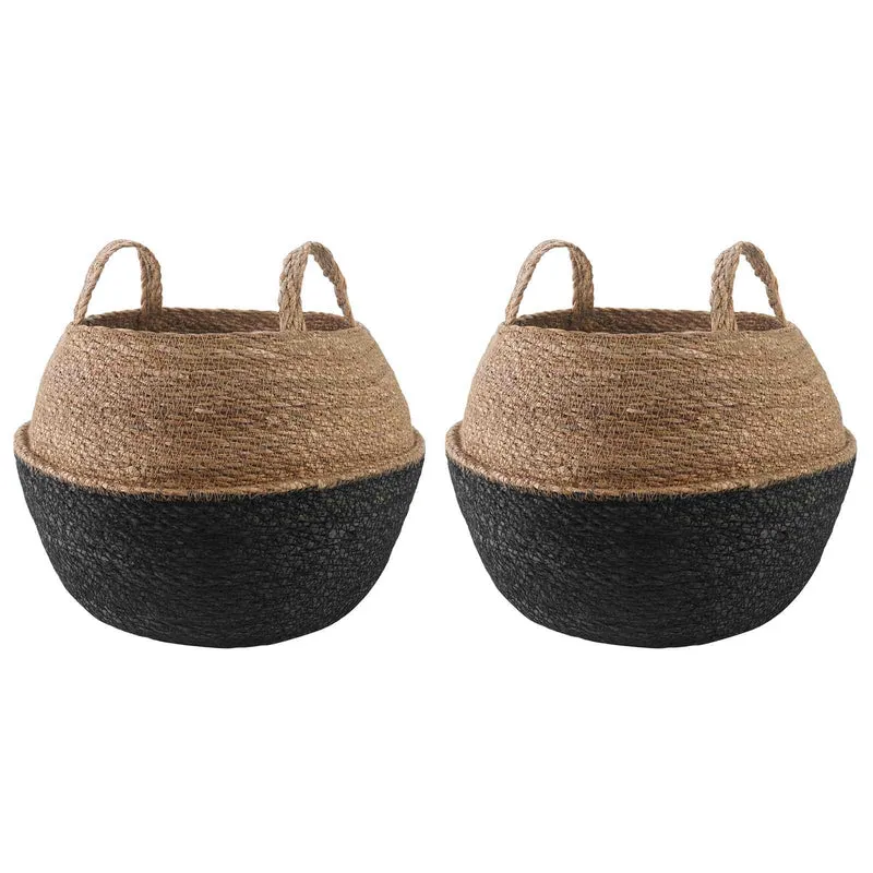 Maceta Con Asas 2 Uds. Negro Ø 45 X 36 Cm 100% Hierba Marina