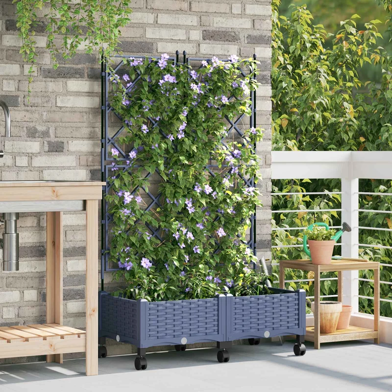 Jardinera Con Enrejado Y Ruedas 2 Uds. Gris 80 X 40 X 131,5 Cm