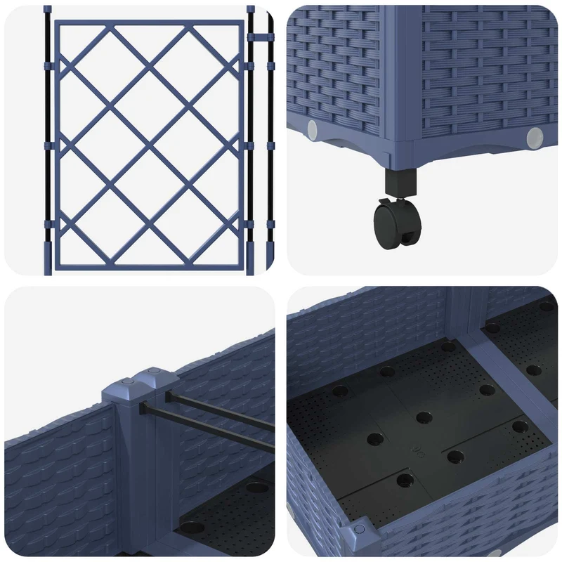 Jardinera Con Enrejado Y Ruedas 2 Uds. Gris 80 X 40 X 131,5 Cm