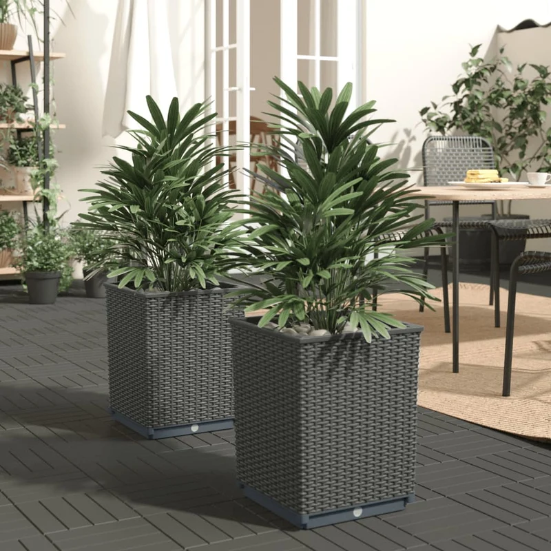 Jardineras 2 Uds Polipropileno Negro 30x30x37 Cm