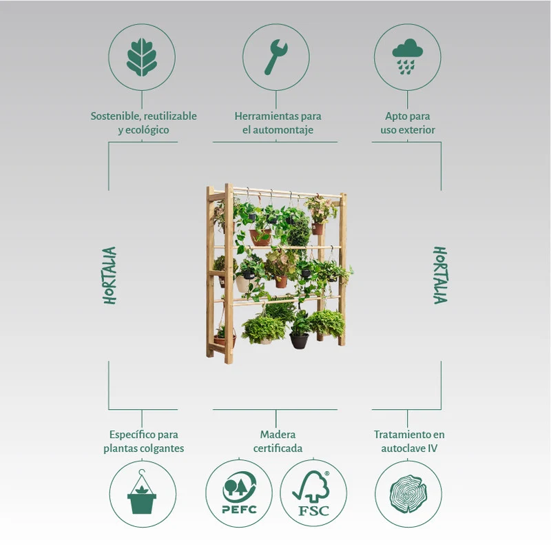 Expositor De Madera Para Plantas Colgantes Pothus Hortalia