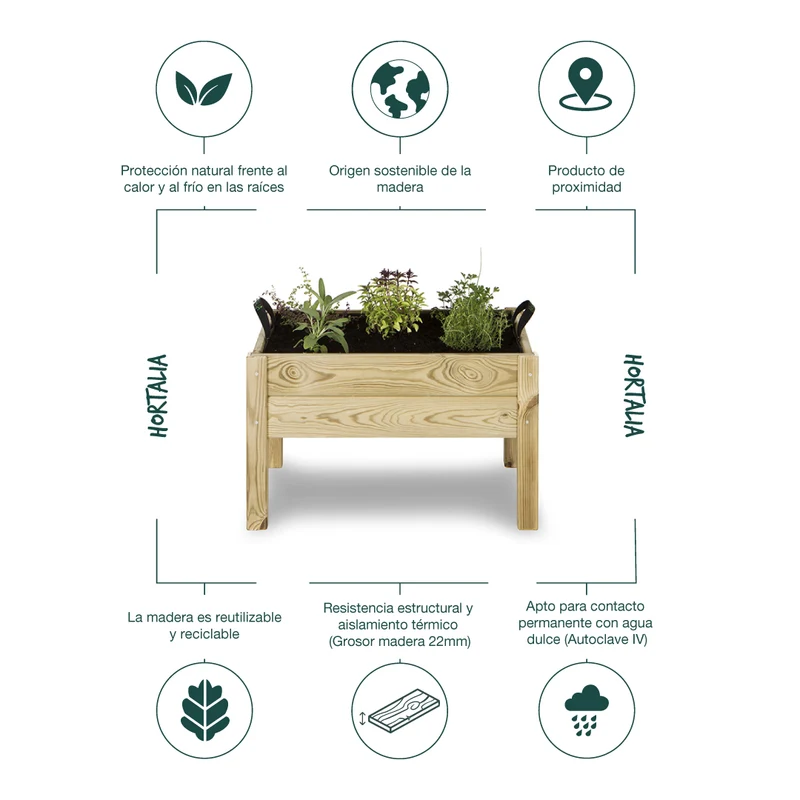 Huerto Urbano De Madera Kit Leo Hortalia 60x40x40 Cm