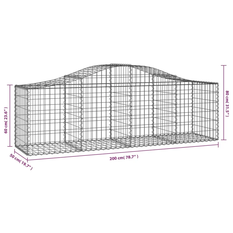 Cestas De Gaviones 18 Uds Forma De Arco Hierro 200x50x60/80 Cm