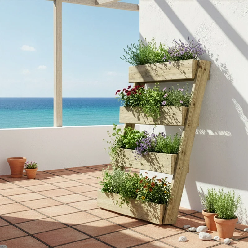 Jardinera Vertical Madera Tratada Exterior Stand Line Floor KD 4B Hortalia
