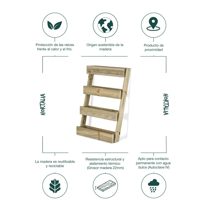 Jardinera Vertical Madera Tratada Exterior Stand Line Floor KD 4B Hortalia