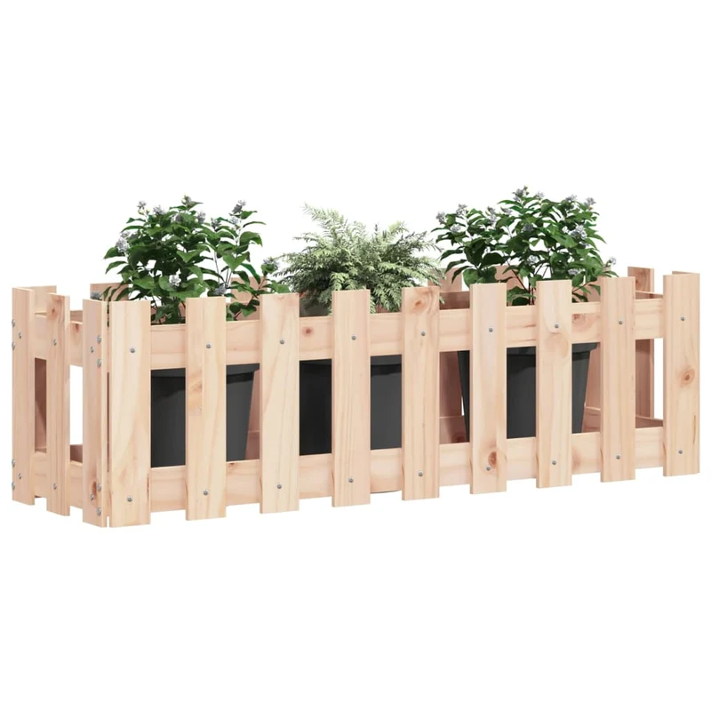Arriate Elevado Jardín Con Valla Madera Maciza Pino 100x30x30cm