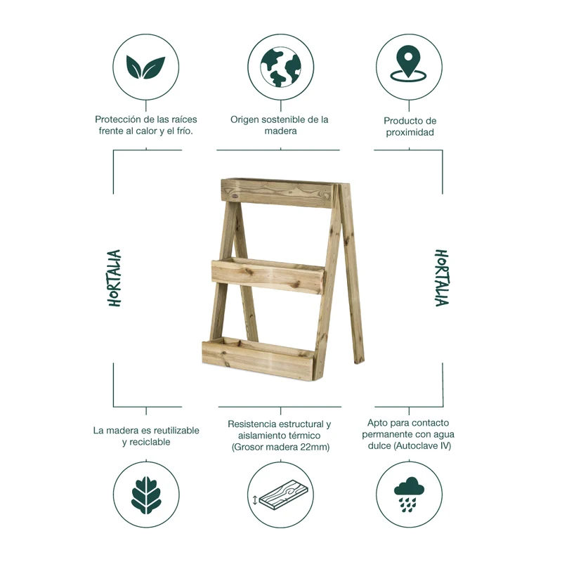 Jardinera Vertical Madera Tratada Exterior Stand Line Island KD 3B Hortalia