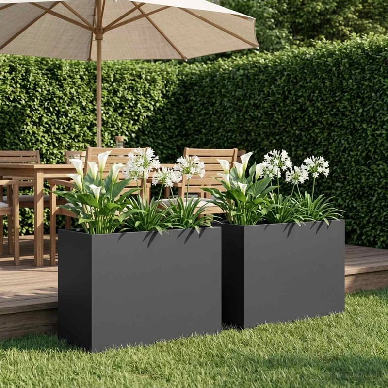 Macetero De Jardín 2 Uds. Negro 60 X 30 X 50 Cm
