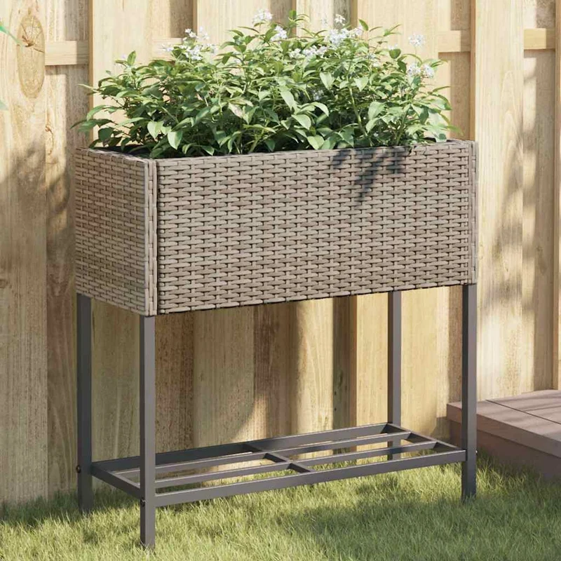 Jardinera Con Estante Ratán Sintético Gris