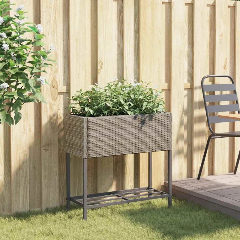 Jardinera Con Estante Ratán Sintético Gris