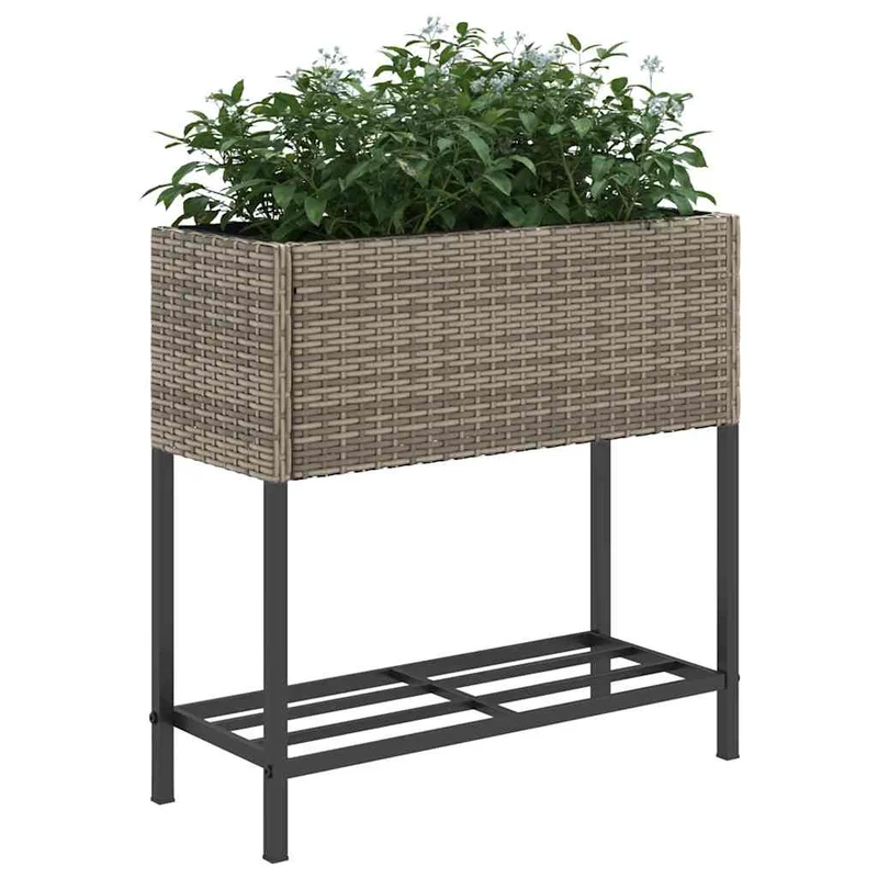 Jardinera Con Estante Ratán Sintético Gris