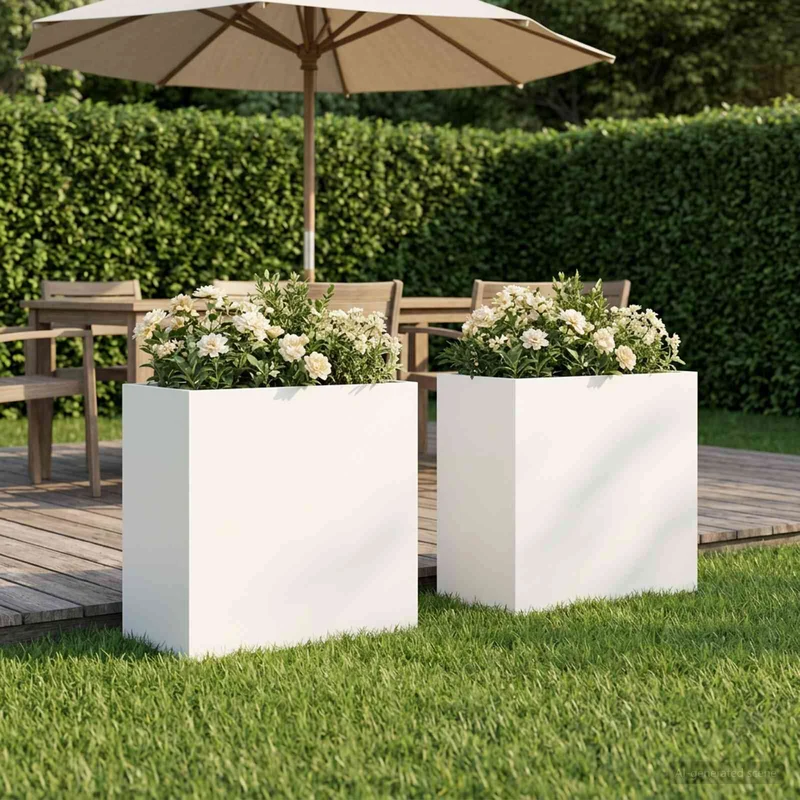 Macetero De Jardín 2 Uds. Blanco 50 X 30 X 50 Cm