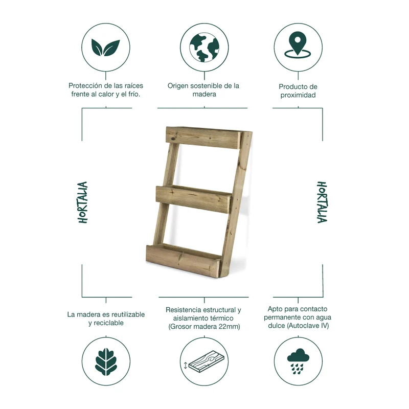 Jardinera Vertical Stand Line Floor 3B Madera Tratada Exterior Hortalia