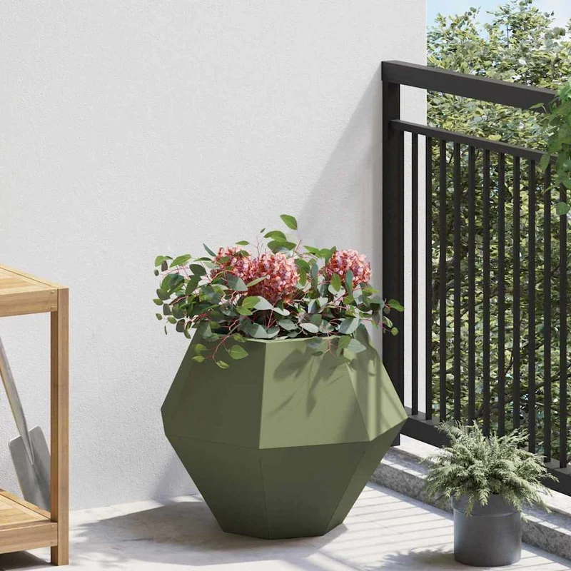 Jardinera 2 Uds. Verde Oliva 50 X 50 X 40 Cm Acero