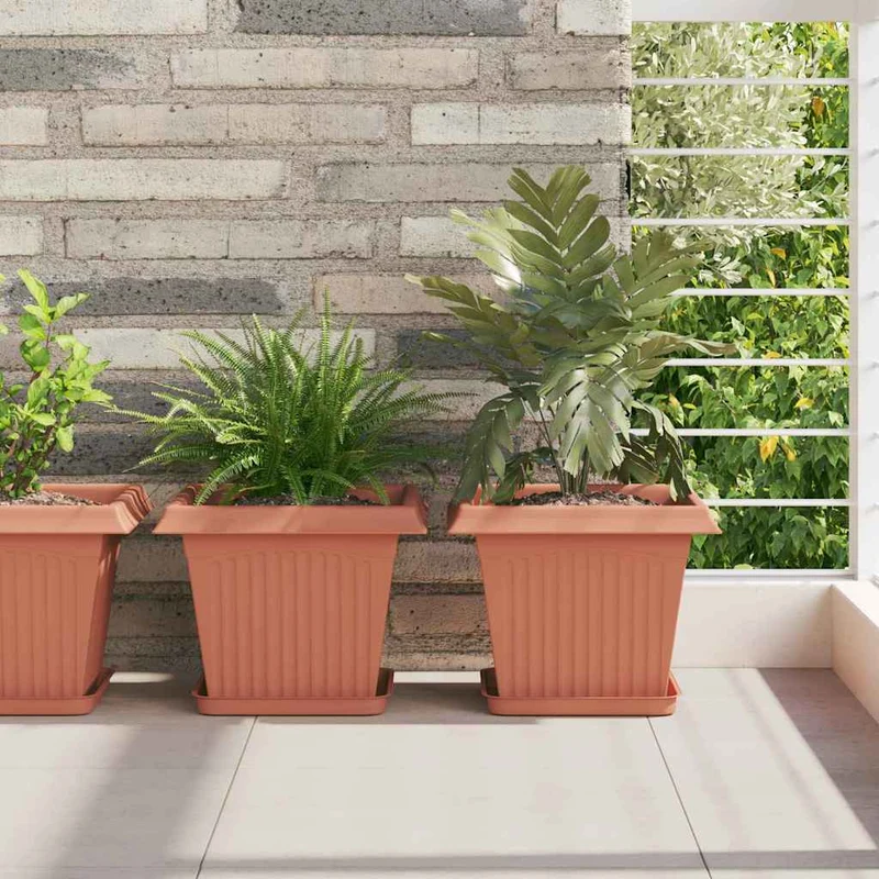 Bandeja Cuadrada Para Flores 6 Uds. Rojo Ladrillo Plástico