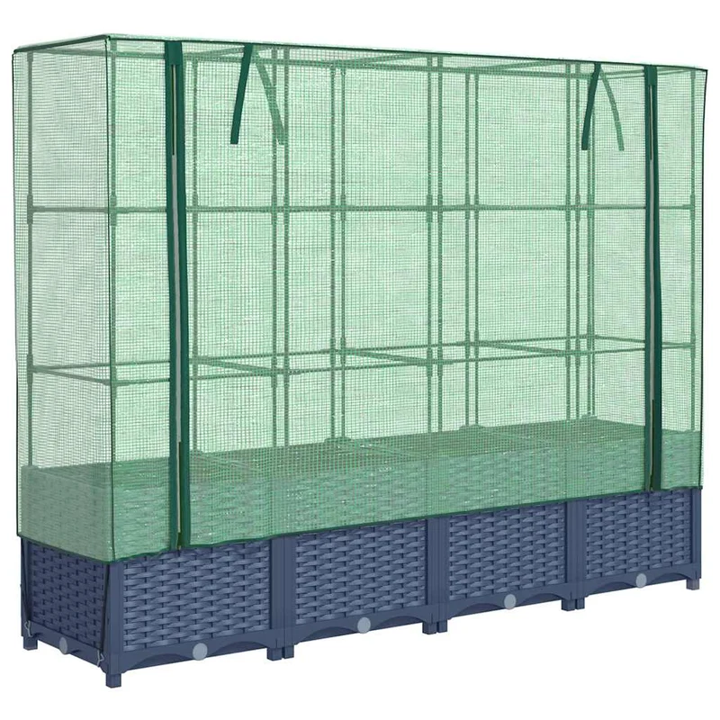 Jardinera Elevada Con Cubierta De Invernadero Aspecto Ratán 160x40x138 Cm