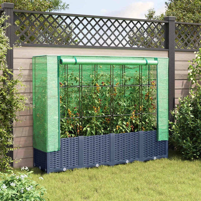Jardinera Elevada Con Cubierta De Invernadero Aspecto Ratán 160x40x138 Cm