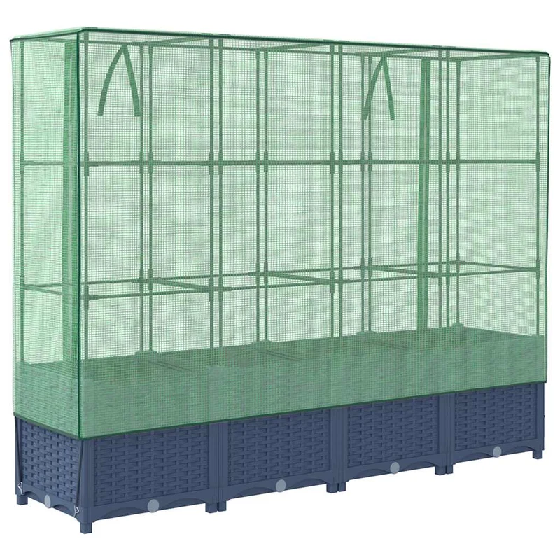 Jardinera Elevada Con Cubierta De Invernadero Aspecto Ratán 160x40x138 Cm