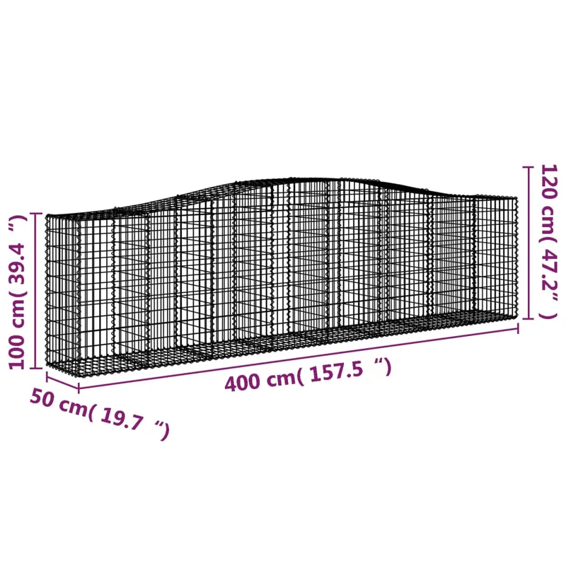 Cestas De Gaviones 4 Uds Forma De Arco Hierro 400x50x100/120 Cm